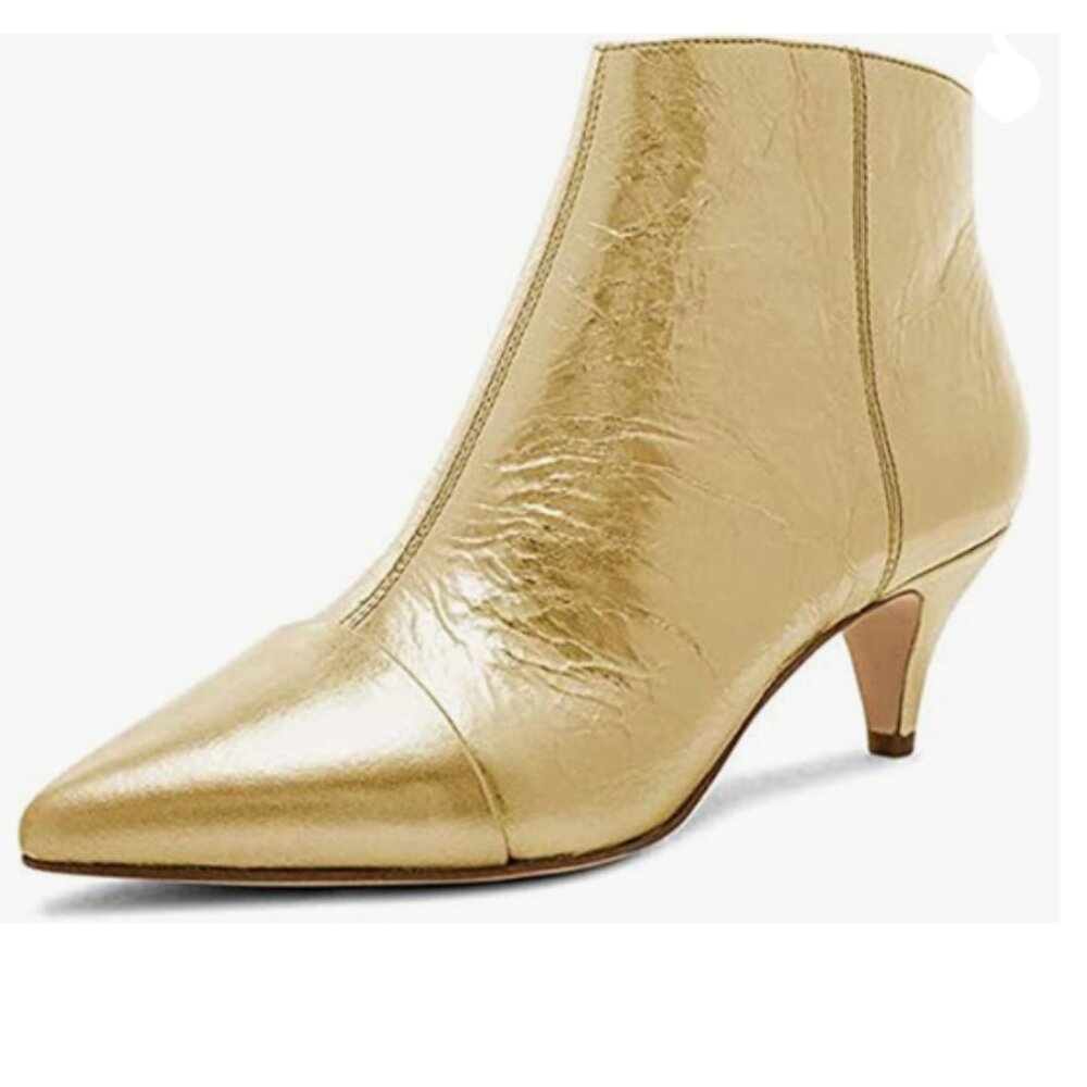 XYD Gold Kitten Heel Ankle Boots Pointed Toe Side Zipper Prom Shoes